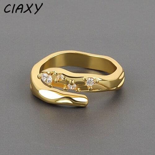 CIAXY 925 Sterling Silver Geometric Winding Snake Rings for Women Personality Micro-inlaid Zircon Adjustable Ring Party Jewelry