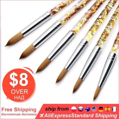Kolinsky Sable Acrylic Nail Art Brush No 8/10/12/14 UV Gel Carving Pen Brush Liquid Powder DIY Nail Drawing Liquid Glitter Handl