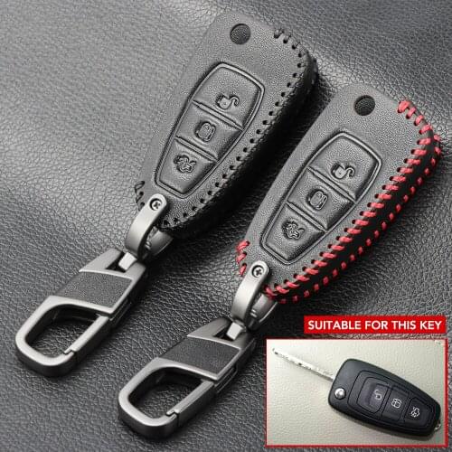 3 Button For Ford Ranger C-Max S-Max Focus Galaxy Mondeo Transit Tourneo Custom Leather Car Remote Key Fob Cover Case