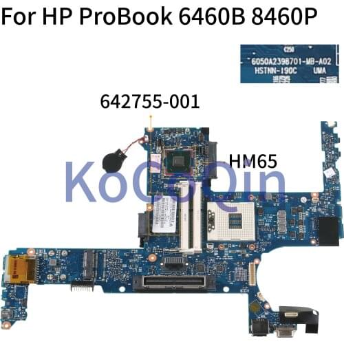 KoCoQin Laptop motherboard For HP ProBook 6460B 8460P Mainboard 642755-001 642755-601 6050A2398701-MB-A02 HM65