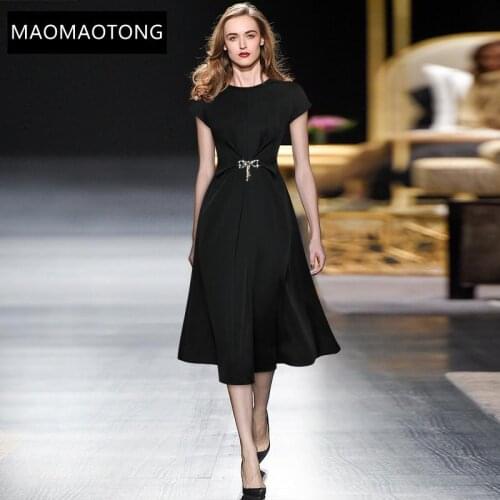Fashion Designer Dress Summer Womens Dress Round neck Short sleeve Bow Tassel Casual Black Midi Dress Vestidos