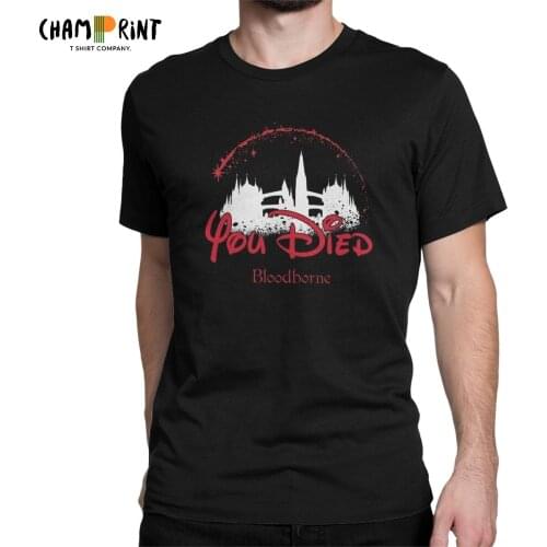 Vintage You Died T-Shirt Men Round Neck Cotton T Shirts Bloodborne Dark Souls Short Sleeve Tees Printing Clothing