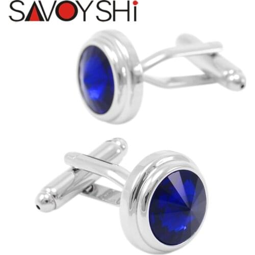 SAVOYSHI Luxury Blue Crystal Cufflinks for Mens Shirt Cuff bottons High Quality Cuff Links Brand Fahion Party Gift Jewelry