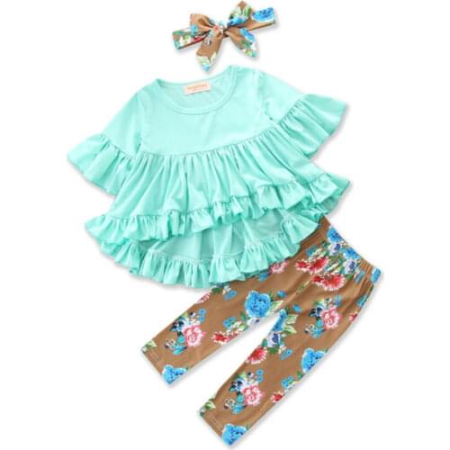 New 1-6 Years Kid Outfit Baby Girl Floral Long Sleeve Top Infant Blouse Kids Pants Girls Headband 3Pcs Clothes Set