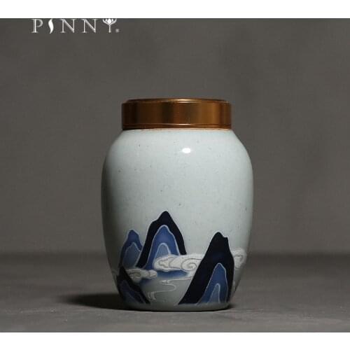 PINNY Retro Vintage Mountains Tea Jar Chinese Kung Fu Tea Accessories Ceramic Tea Caddy Food Storage Containers