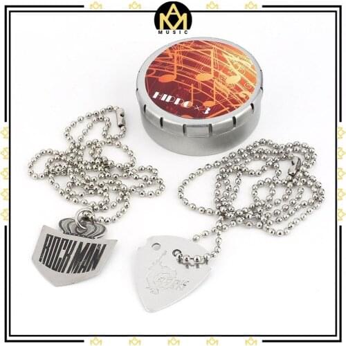 Electric Guitar Pick Pendant Stainless Steel Necklace 60cm/23.6in Length Ball Chain Metal Box Guitar Picks