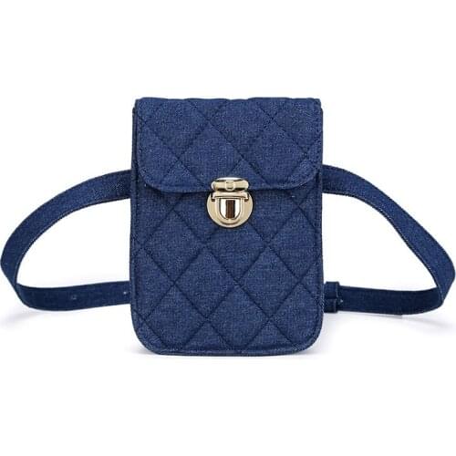 Women Waist Bag celular Fashion Denim Plaid Fanny Pack Belt Retro Cell Phone Purse for Teenager Girls Hip Bum s