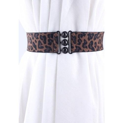 Vintage Black Buckle Belt Female Wide Stretch Leopard Waistbands For Women HOT Elastic Cummerbunds Dress ceinture Femme gifts