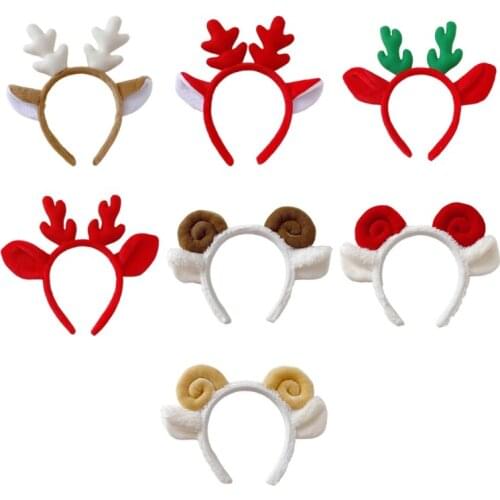 Christmas Furry Animal Goat Horns Hair Hoop Antlers Headband Cosplay Cartoon Headpiece for Halloween Party Decoration