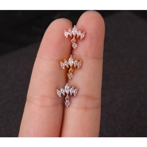 1PC Hot Gift Crown Flower Spirit Women Drop Earrings Shiny White Zircon Exquisite Versatile Female Earring Fashion Jewelry