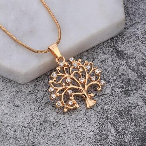 Rhinestone Tree Of Life Pendant Chokers Necklaces for Women Accessories 2021 Trend Rose Gold Silvery Jewelry Statement Necklace