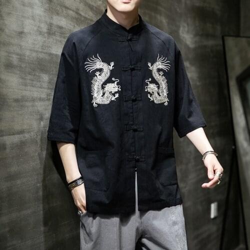 Traditional Chinese Clothing Hanfu Men Chinese Dragon Shirt Tang Suit Male Cheongsam Kung Fu Clothes Online Chinese Store FF2815