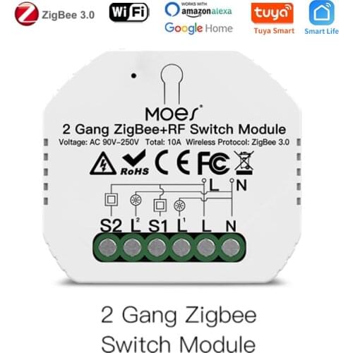 Tuya ZigBee3.0+RF Smart Light Switch Relay Module 2 Gang Smart Life/Tuya App Control, Works With Alexa Google Smart Home Yandex