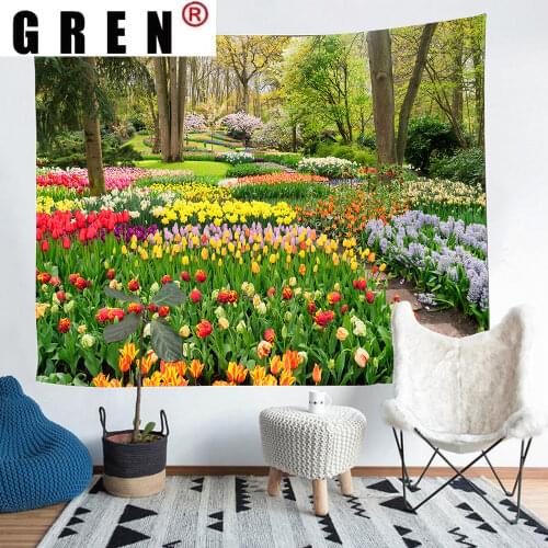 GREN Forest Tiger Ocean Flower Tree Tapestry Wall Hanging for Living Room Bedroom Home Dorm Backdrop Background Decor