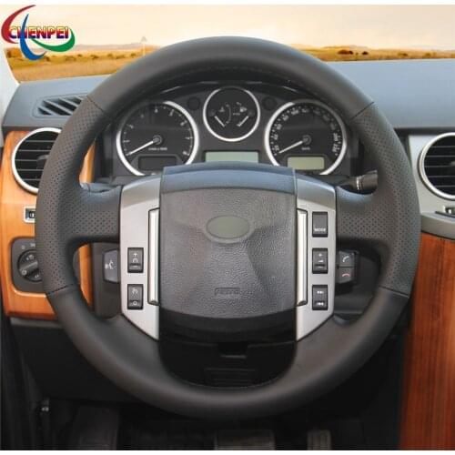 DIY Hand-Stitched Black Leather Car Steering Wheel Cover For Land Rover Old Range Rover Sport 2005-2008 Car Interior Accessories