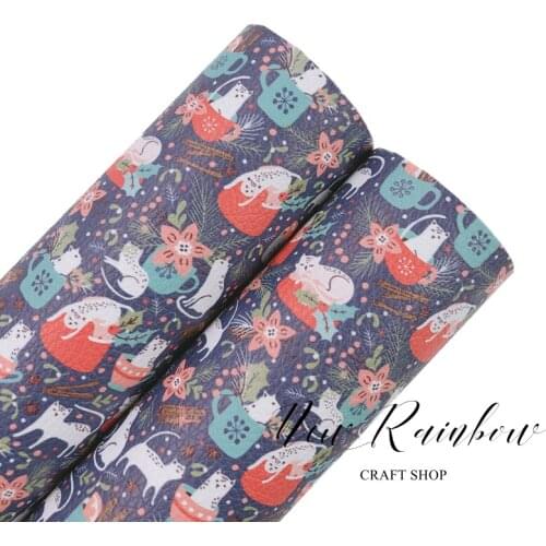 New Rainbow 30x22cm/A4 Kitty Printed Soft Litchi Faux Pu Leather Sheet for Making Bows, Bags, DIY Crafts