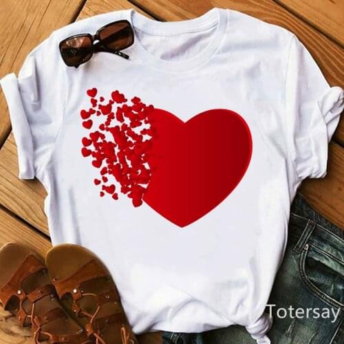 Funny Sexy Red Wine Heart T-Shirt Love T Shirts Valentine Gift Female Clothing Vintage Women Clothes Short Sleeve T-Shirts
