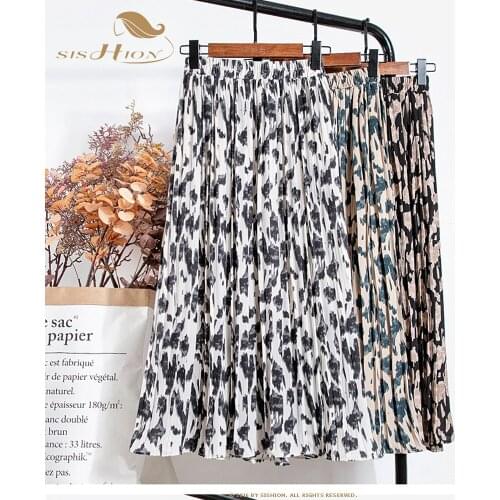 Leopard Print Long Maxi Pleated Skirt Women Fashion 2021 Summer Korean Elastic High Waist Aesthetic Chiffon Skirt Female VD2284