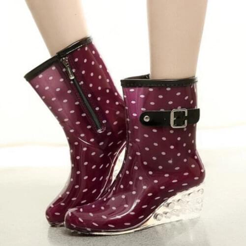 Comemore 2021 Wedge Women Short Rain Boots Waterproof Transparent Heel Ankle Booties Floral Jelly Woman Water Shoes Slope Heel