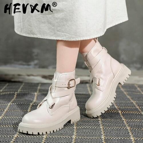 2022 Autumn New Round Head Punk Womens Ankle Boots Patent Leather Fashion Platform Buckle Thick Heel Womens Motorcycle Boots
