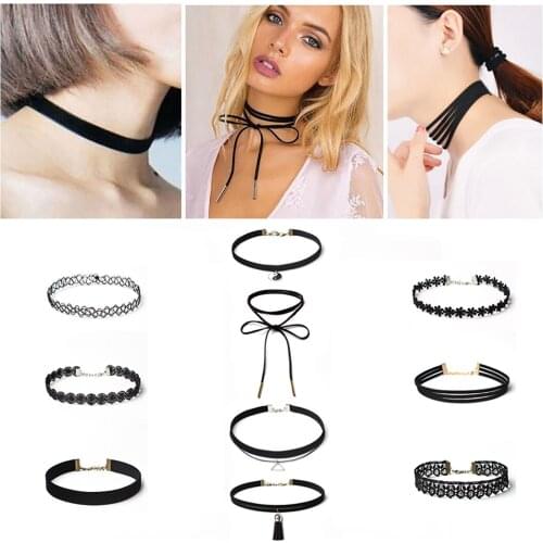10PCS Womens Lace Choker Decorative Charm Necklace Sexy Clavicle Necklace Sweet Choker for Valentine Jewellery Accessories