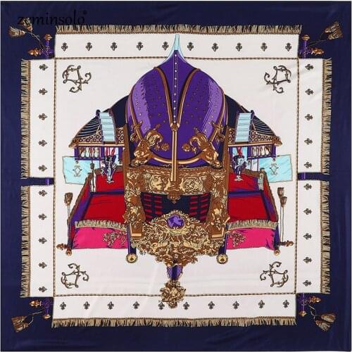 Zeminsolo Twill Silk Women Scarf Bandana 130*130cm Print Square Scarves Wraps Luxury Brand Gift Fashion Large Silk Shawls