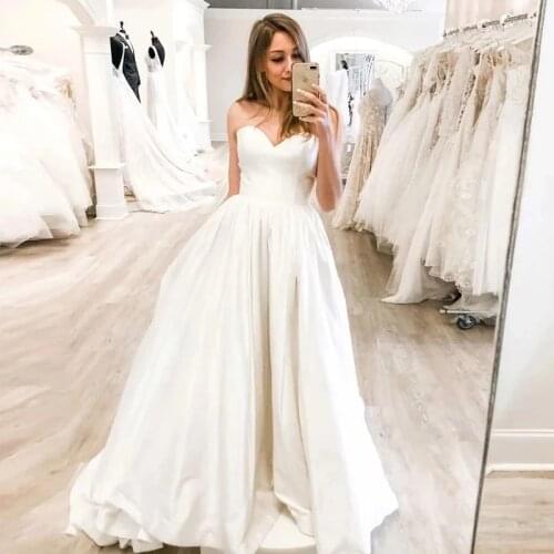 Weiyin AE0769 платье Elegant Satin Wedding Dress Sweetheart Collar Robe De Mariée Bride To Be Long Bride Gown Vestido De Novia