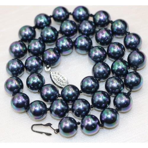 10mm natural black shell pearl round beads necklace for women high grade weddings gifts diy jewelry 18inch B2929
