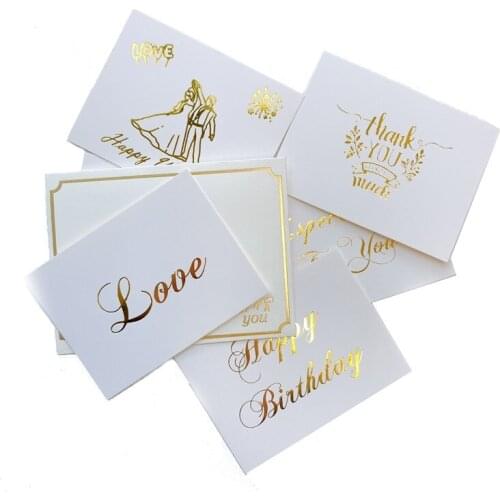 10Pcs/lot Hot Stamping Party Greeting Card with Envelope Thank you Leave a Message Paper Cards Festival Blessing Card