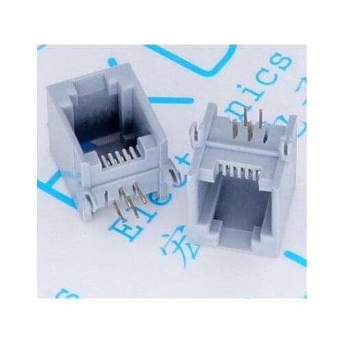 10PCS RJ11 6P4C Female PCB Mount Modular Plug/Jack Network Connector 4P Grey