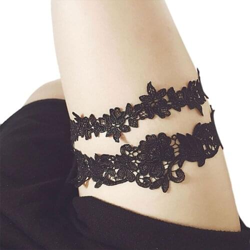 2Pcs Wedding Bridal Leg Garters Solid Color Black/White Lace Flower Hollow Out Embroidered Stretchy Thigh Rings Rubber Band