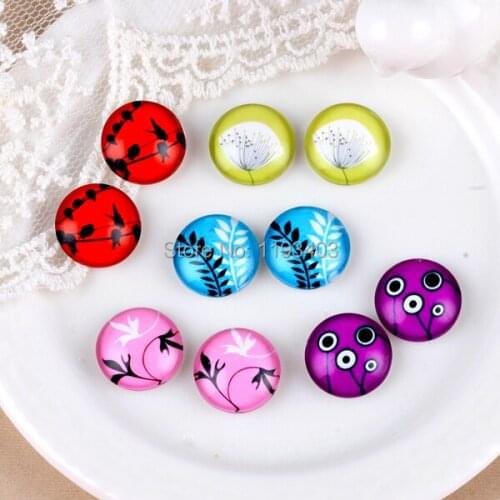 20 pcs MIX 12mm 20mm 25mm 30mm Handmade Round Glass Cabochon beads-Image Glass Cabochon-Flowers-(HPGC-MIXSS-113-3)