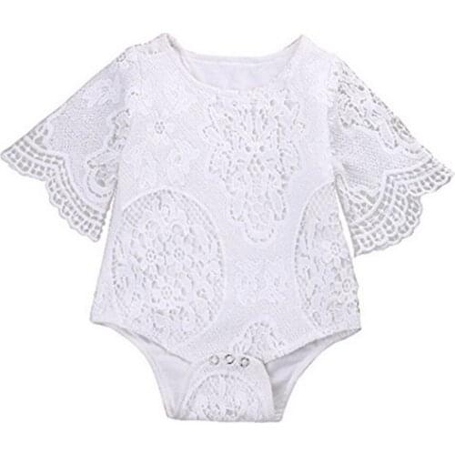 DHL 200pcs Baby Girls Ruffles Sleeve White Lace Romper