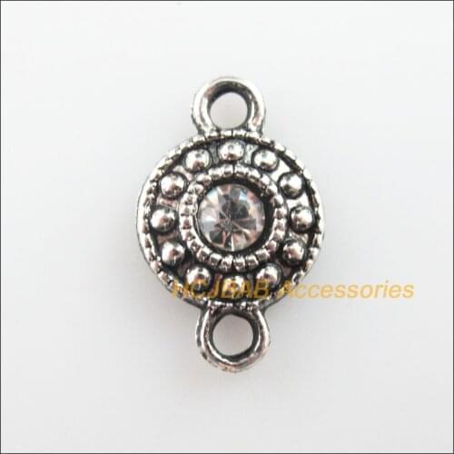 20Pcs Tibetan Silver Color Clear Crystal Flower Charms Connectors Pendants 11x18mm