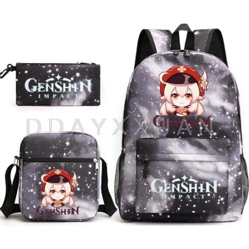 Cartoon Anime Genshin Impact 3pcs Set Backpack Student Cartoon Printed Backpacks for Girls and Boys Bookbag Travel bags