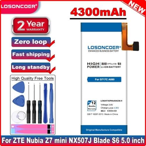4300mAh LOSONCOER LI3824T43P6hA54236-H for ZTE Nubia z7 mini Z7 mini NX507J Blade S6 5.0 inch G717C G718C cell phone battery