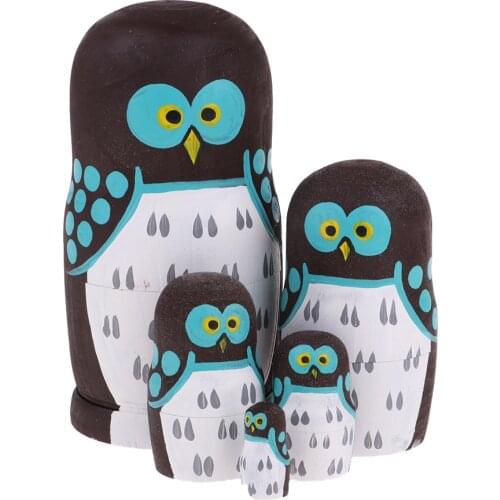 5 Pieces Hand Painted Owl Pattern Russian Nesting Dolls Wooden Matryoshka Babushka Doll For Kids Children Birthday Gift Toy