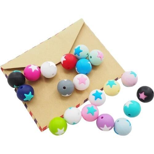 Chenkai 50PCS Silicone Star Teether Beads Round Shaped Teether Beads Baby Chewable Pacifier For DIY Bracelet Necklace Chain