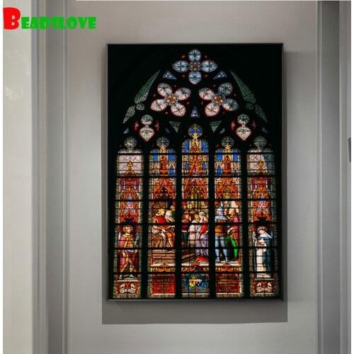 5D DIY square diamond painting mosaic Church stained glass roof pictures rhinestone embroidery cross stitch round home art