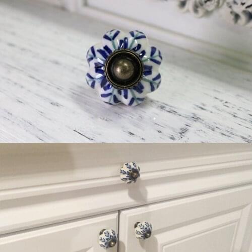 8x Vintage Furniture Handle Blue and white porcelain Ceramic Knobs and Handles for Door Handle Cupboard Drawer Kitchen Pull Knob
