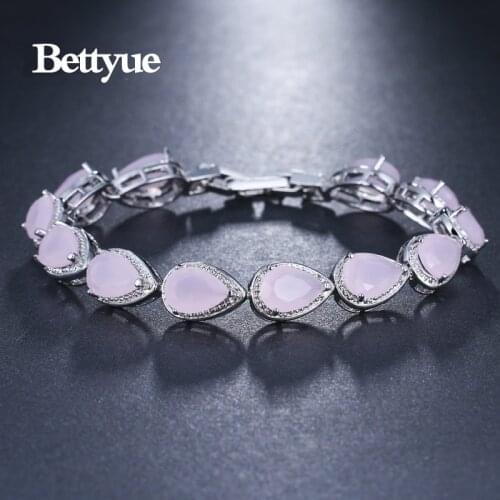 Bettyue Brand Fashion Luxury AAA Pink Cubic Zircon White Gold Wholesale Jewelry Bracelets For Woman Gothic Style Wedding Gifts