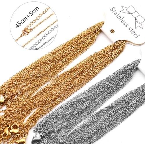 10pcs Width 2mm Stainless Steel Gold Color Plated Necklace Cuban Chains DIY Jewelry Findings Making Materials Handmade choker
