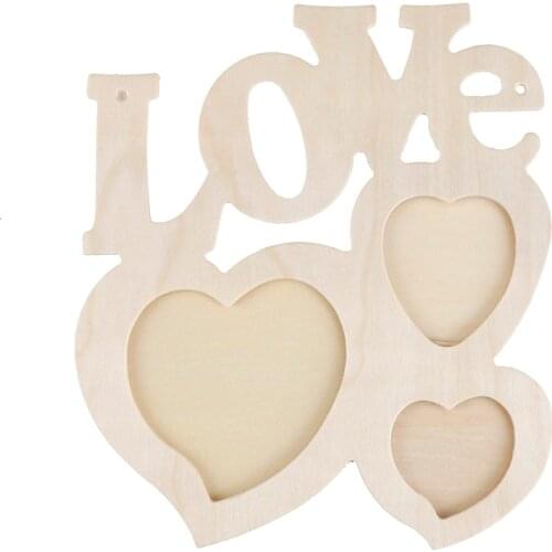 1Pc LOVE Hollow Handmade Wood Photo Frame Picture Frame Art Decor White Base DIY Wooden Photo Frame Home Wider