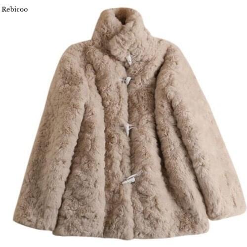 Long Thick Fashion New Womens Autumn Winter Fur Coat Overcoat Women Medium Knitted Warm Wind Rex Rabbit Fur Coats