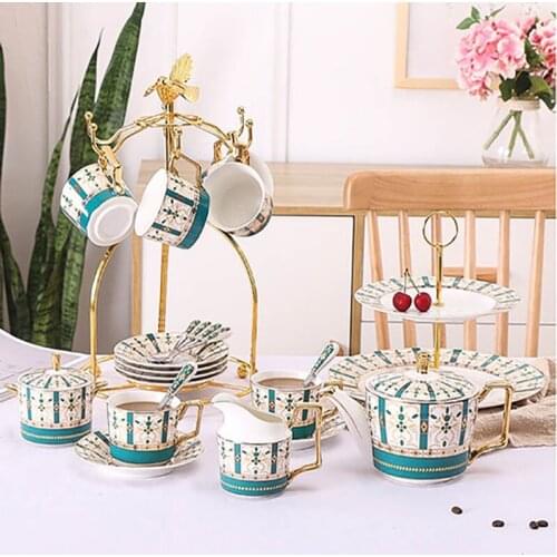 European Tea Drinkable Set Ceramic Coffee Sets Golden Rim Milk Teapot Ancient Style Milk Kettle Sugar Can Cup Dish Big Teapot