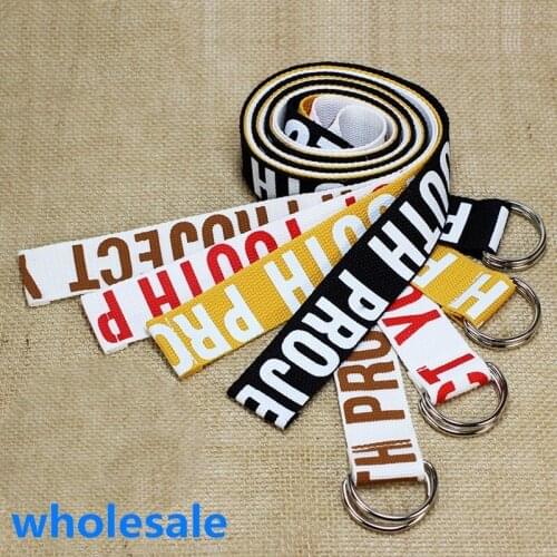 Women Harajuku Canvas Belt Letter Printed Fashion Unisex Double D Ring Buckle Punk Strap Female Long Belts For dress Jeans 130cm