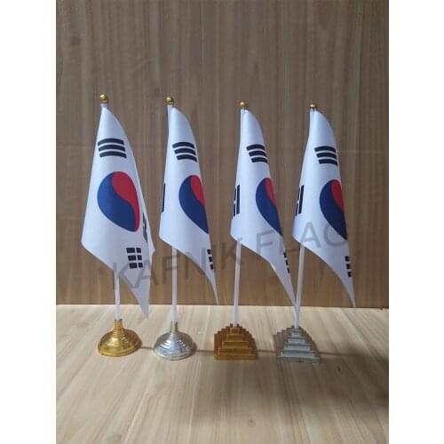 KAFNIK,5/10pcs a lot Republic of Korea table desk flag banner 14*21cm flag /Plastic flags or suction cups for your choice free