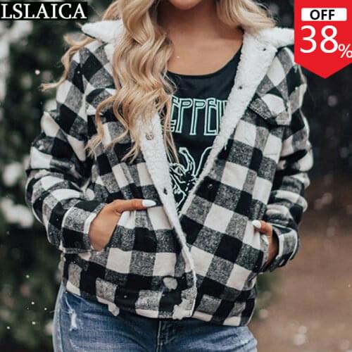 Plaid Jacket Long Sleeve Lamb Hair Patchwork Fashion Winter Clothes Women Outerwear Jackets for Women Streetwear Coat Women