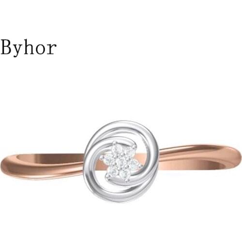 Byhor Solid 14K White+Rose Gold 0.028ct Natural Diamonds Fine Jewelry Trendy Wedding Band 2020 новинка ring Vintage кольца Women
