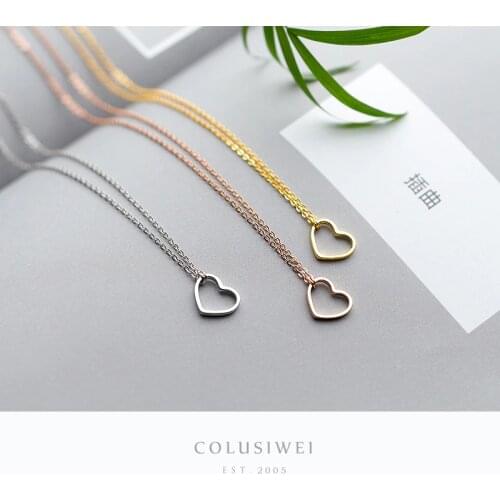 Colusiwei Genuine 925 Sterling Silver Simple Minimalist 3 Color Heart Choker Pendant Necklace for Women Chain Link Jewelry Gifts